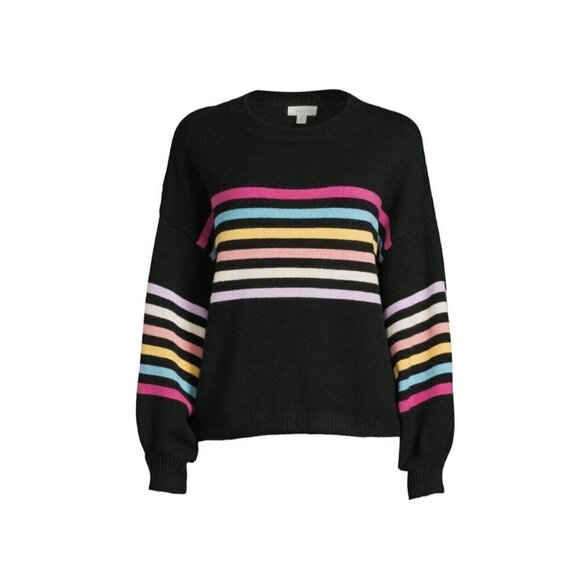 Dreamers by Debut Women's Rainbow Striped Sweater with Puff Sleeves XS - Picture 3 of 9